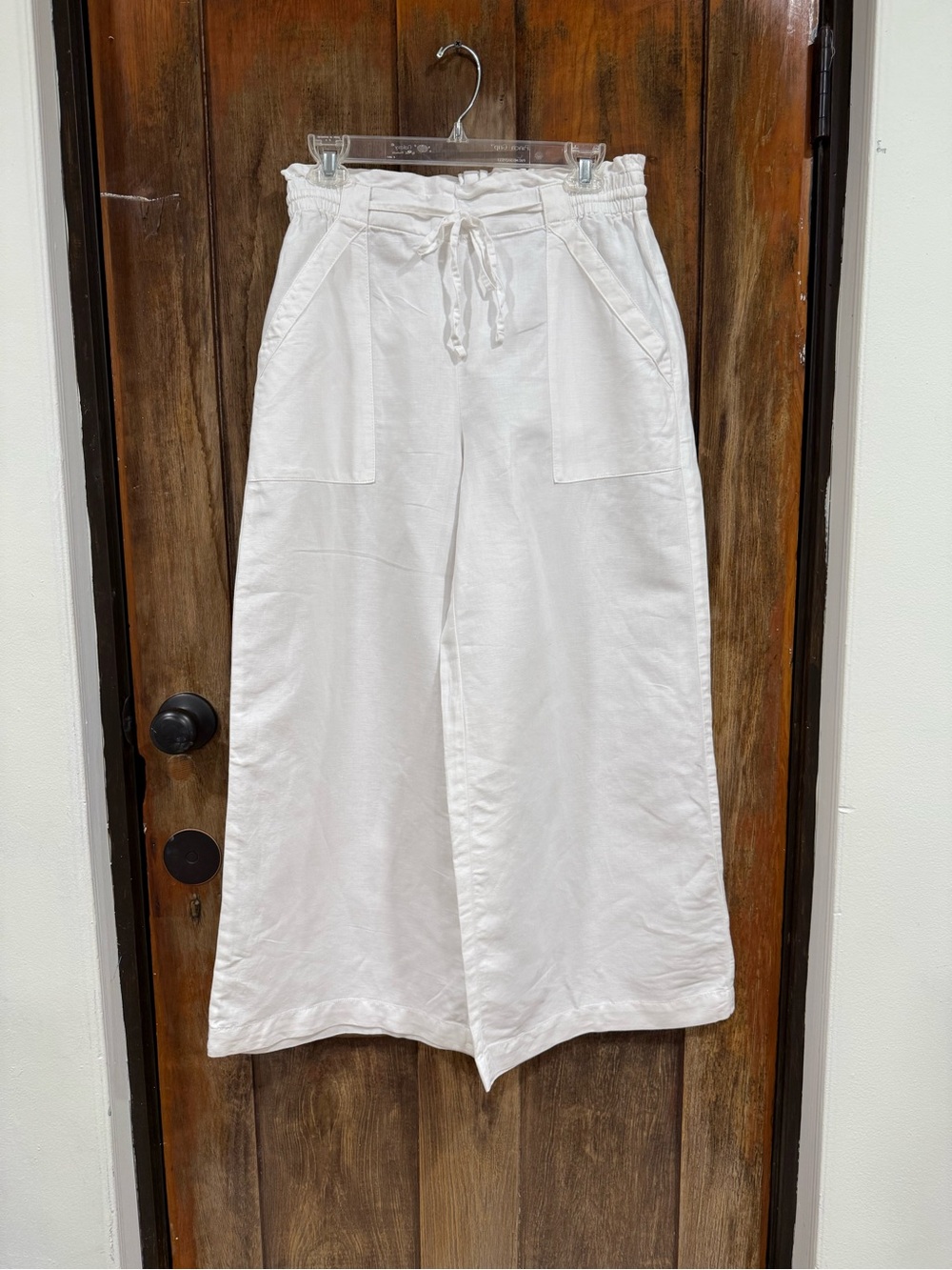 LOFT White Elastic Waist Linen-Blend Pants